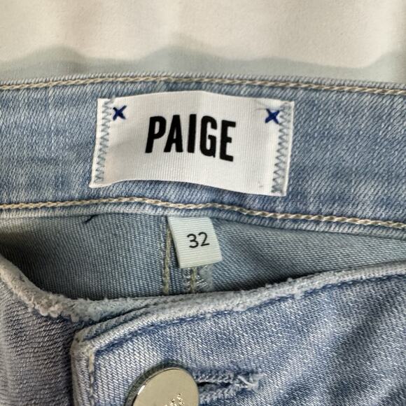 PAIGE Straight Distressed Denim light Blue Jeans 32 Stretch - Picture 2 of 7